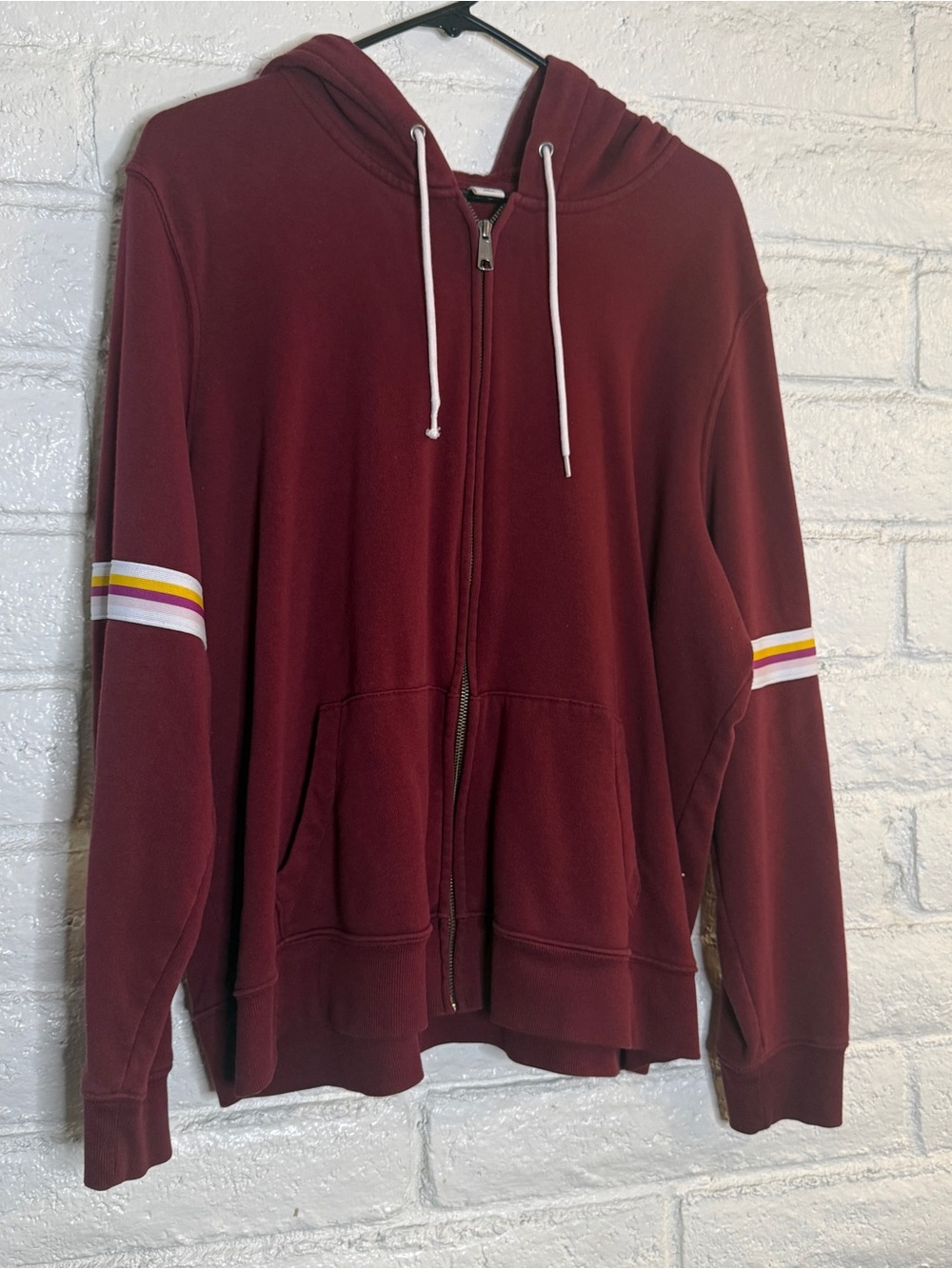 Old Navy Deep Burgundy Zip Hoodie with stripes
